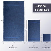 6 Piece Bathroom Towels Set, 28"x54.5"x0.25" view 12