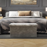 Storage Ottoman - Velvet Tufted Footrest, Linen, 15"D x 15"W x 15"H view 11