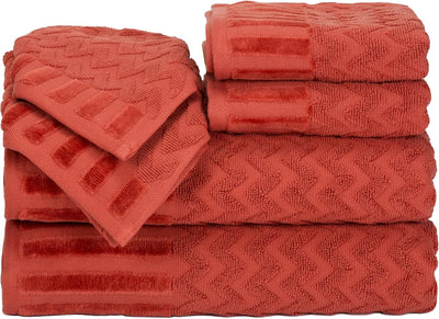 6-Piece Cotton Deluxe Plush Bath Towel Set, Brick