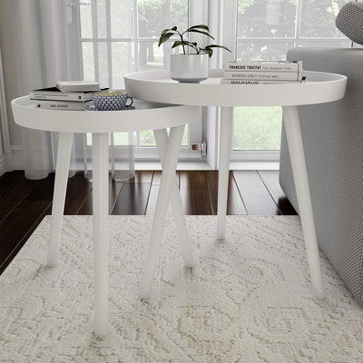 Nesting Side Tables - Set of 2 Round End Tables for Living