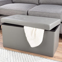 Storage Ottoman - Folding Faux Leather Footrest, 15”D x 30”W x 15”H view 6