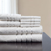8 Piece 100% Cotton Plush Bath Towel Set - White view 1