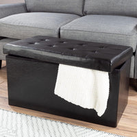 Storage Ottoman - Folding Faux Leather Footrest, Linen Chest, Black view 6