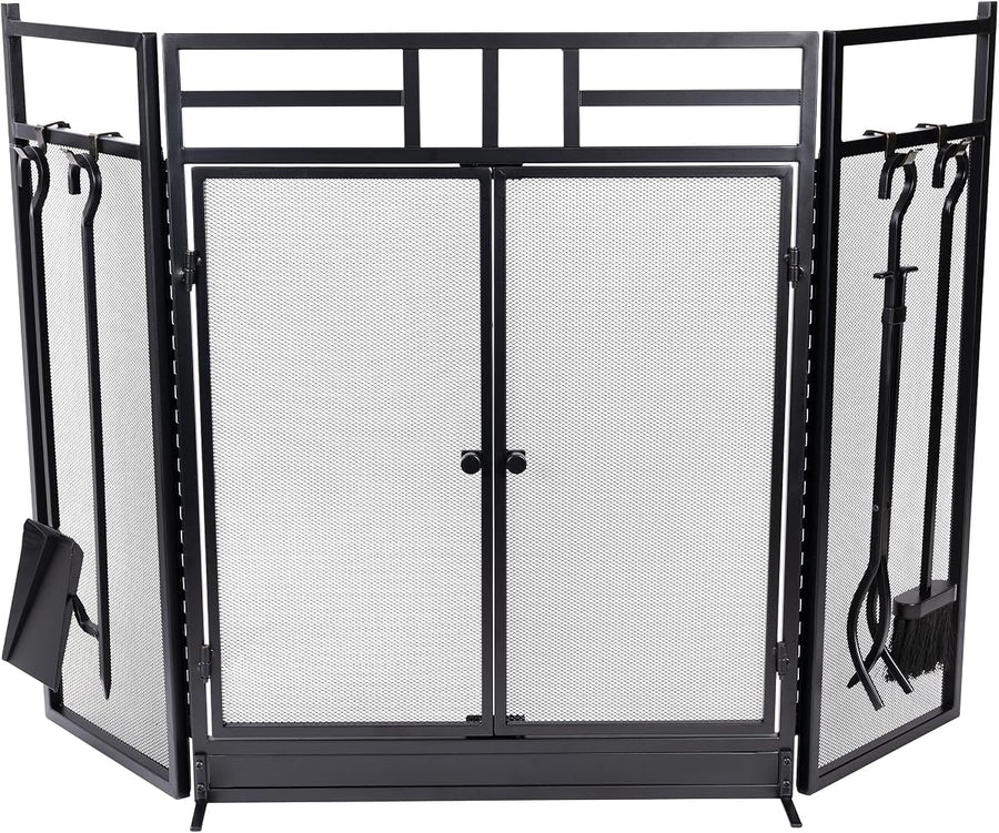 Fireplace Screen - 3 Panel Fireplace Gate with Fireplace Doors &mdash; Lavish Home