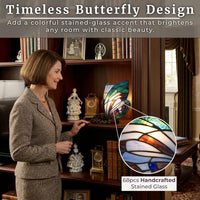 Tiffany Style Butterfly Lamp, (L) 8" x (W) 6" x (H) 9" view 6