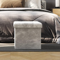 Storage Ottoman - Velvet Tufted Footrest, Linen, 15"D x 15"W x 15"H view 4
