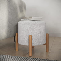 Round Sherpa Storage Ottoman Pouf with Removable Lid view 12