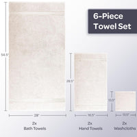 6 Piece Bathroom Towels Set, 28"x54.5"x0.25" view 6