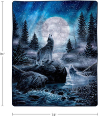 Wolf Blanket - 80x92-Inch Printed Howling Wolf Moon Blanket view 6