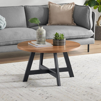 Coffee Table - Industrial Modern Round Table, Walnut & Black
