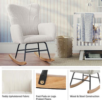 Rocking Chair - Teddy Fabric Upholstered Chair with Padded, Oversized view 5