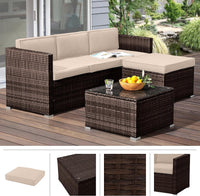 Patio Furniture Set - 3-Piece Rattan Outdoor Sectional, Brown view 6