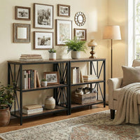3-Tier Bookshelf Set - Set of 2 Industrial Style Wooden view 4