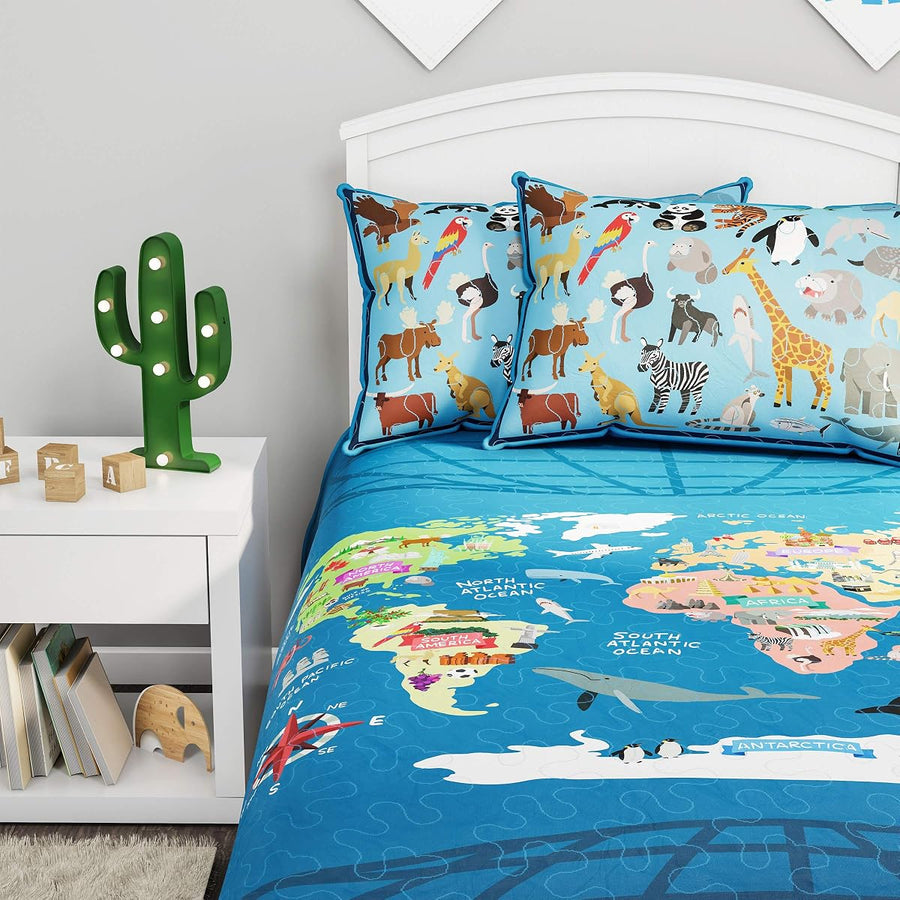 World Map 3 Piece Quilt Set-Twin XL Bedding & 2 Pillow &mdash; Lavish Home