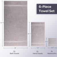 6 Piece Bathroom Towels Set, 28"x54.5"x0.25" view 48