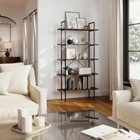 5 Tier Bookshelf w/Industrial Etagere Wooden Shelving view 3