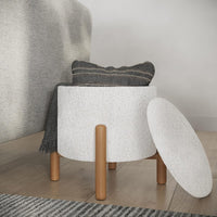 Round Sherpa Storage Ottoman Pouf with Removable Lid view 2