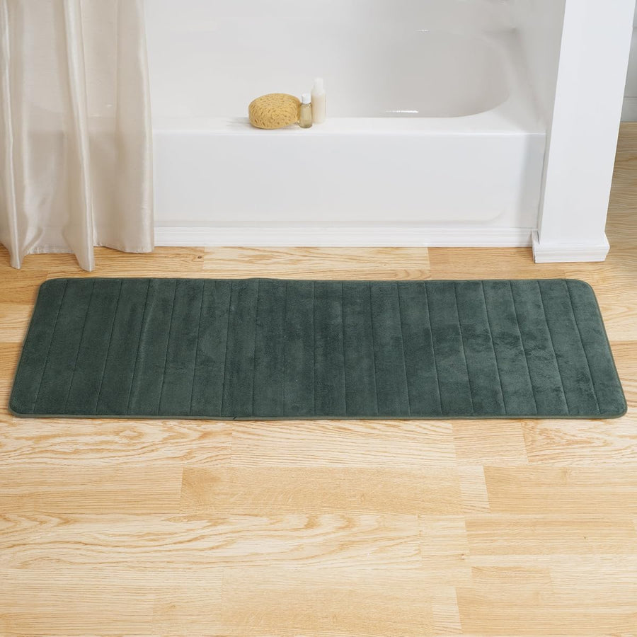 Oversized Bathroom Rug-Memory Foam Bath Mat in Green Textured &mdash; Lavish Home