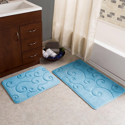 2 pc Memory Foam Bath Mat Set by Bedford Home -Coral Fleece, Large
