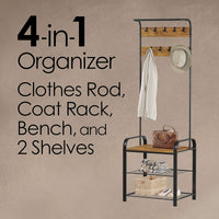 Entryway Coat Rack- Metal Hall Tree-Storage Bench, 18" view 3