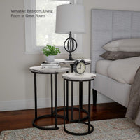 Round Nesting Tables Set of 3, Faux Marble Tabletop, White view 5