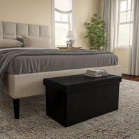 Storage Ottoman - Folding Faux Leather Footrest, 15"D x 30"W x 15"H view 4