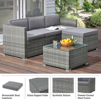 Patio Furniture Set - 3-Piece Rattan Outdoor Sectional, Gray/Blue view 2