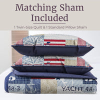 2-Piece Quilt Set - Nautical Americana Patchwork Print view 4