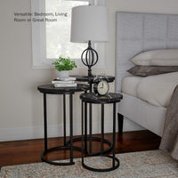 Round Nesting Tables Set of 3, Faux Marble Tabletop, White view 11