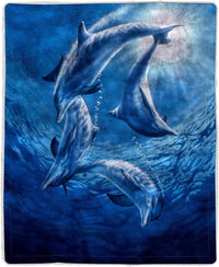 Sherpa Fleece Throw Blanket- Ocean Dolphin Print Pattern view 2