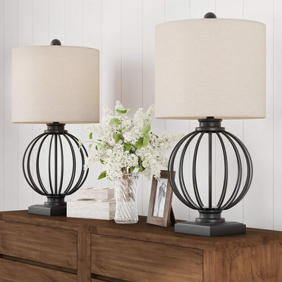 Modern Table Lamps - Set of 2 Wrought Iron Open Cage Lights