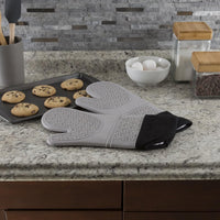 Silicone Oven Mitts - Extra Long Professional Quality Heat, Gray view 2