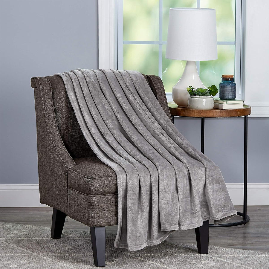 Velvet Throw - Oversized Microfiber Velvet Solid Polyester, Stone Gray &mdash; Lavish Home