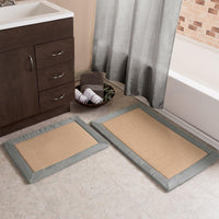 2 pc Memory Foam Bath Mat Set - Faux Linen Fleece - Platinum view 4
