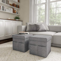 Set of 2 Ottomans with Storage Pockets view 2
