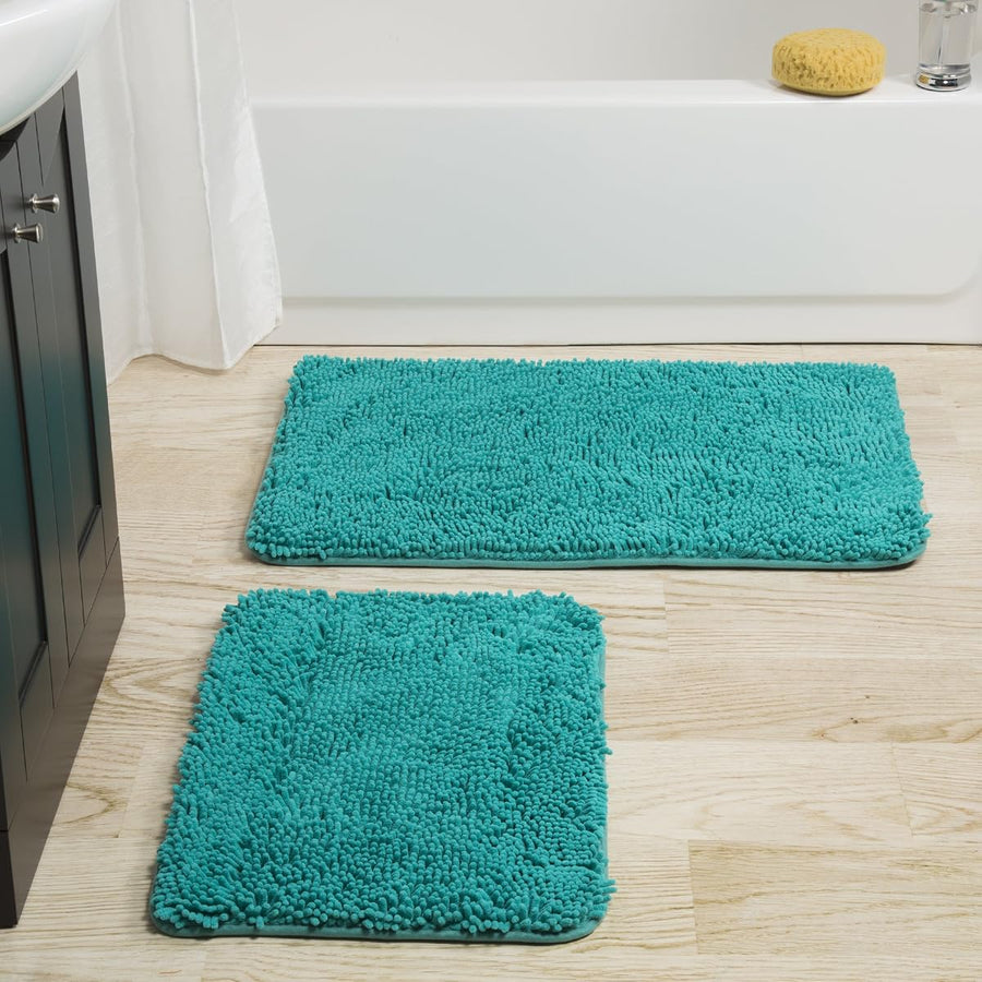 2 Piece Memory Foam Shag Bath Mat - Seafoam &mdash; Lavish Home