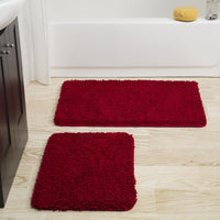 2 Piece Memory Foam Shag Bath Mat Set - Burgundy view 5