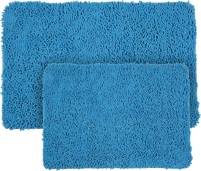 2 Piece Memory Foam Shag Bath Mat - Blue
