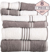 Rio 8 Piece 100% Cotton Towel Set - White & Silver view 3