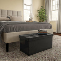 Storage Ottoman - Folding Faux Leather Footrest, Linen Chest, Black view 4