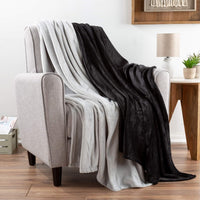 Fleece Throw Blanket-Set of 2-Navy Blue & Sand Plush 60"x50" view 5