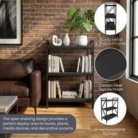 3 Tier Industrial Metal Bookshelf with Textured Storage view 4