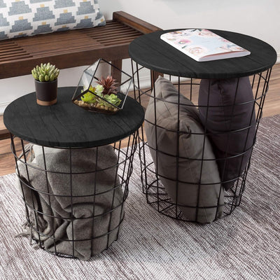 Round End Tables - Nesting Tables Set of 2, Black