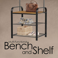 Entryway Coat Rack- Metal Hall Tree-Storage Bench, 18" view 4