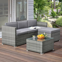 Patio Furniture Set - 3-Piece Rattan Outdoor Sectional, Gray/Blue view 5