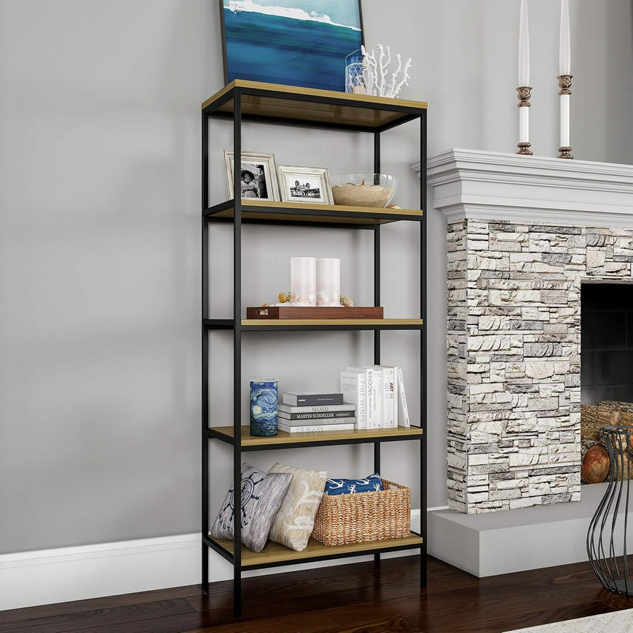 5-Tier Bookshelf-Open Industrial Style Etagere Shelving Unit &mdash; Lavish Home