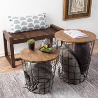 End Tables - Square Nesting Tables Set of 2, Brown Woodgrain view 9