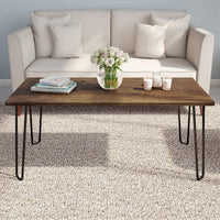 Coffee Table with Hairpin Legs, Brown Woodgrain-Look, 41.25" view 1