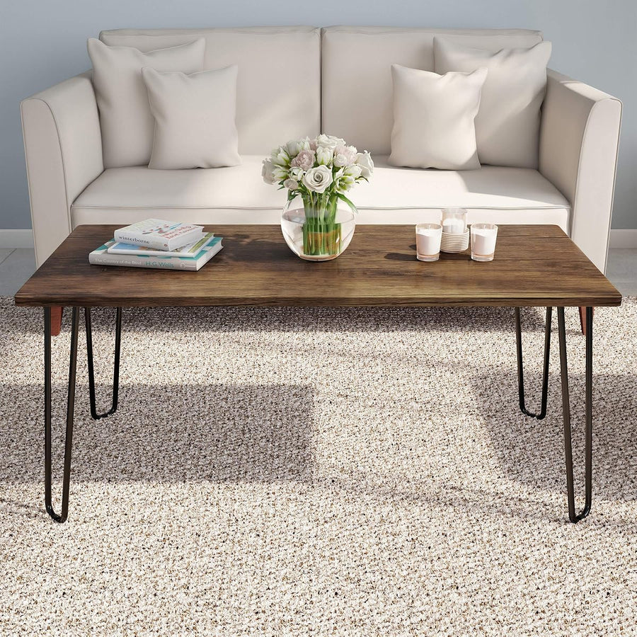 Coffee Table with Hairpin Legs, Brown Woodgrain-Look, 41.25" &mdash; Lavish Home
