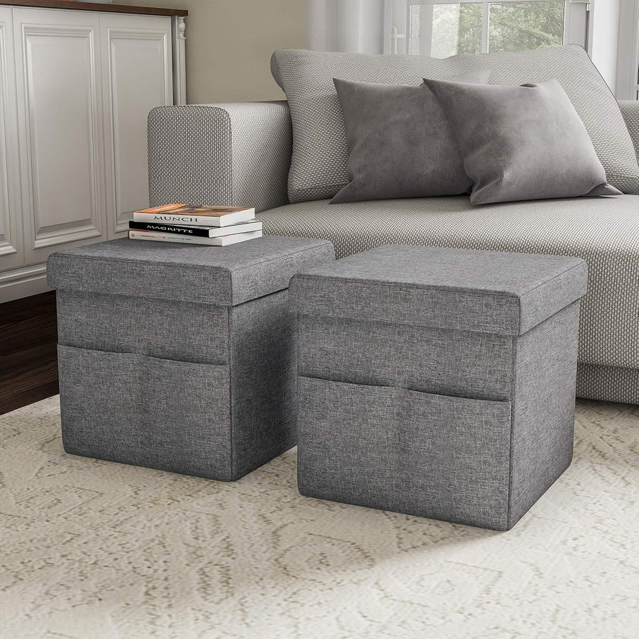 Set of 2 Ottomans with Storage Pockets &mdash; Lavish Home